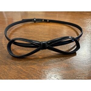 White House Black Market Black Patent Faux Leather Bow Belt Size Large 32-36"